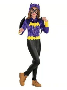 Girls L Batgirl Halloween Costume Complete DC Super Hero Purple Yellow 12-14